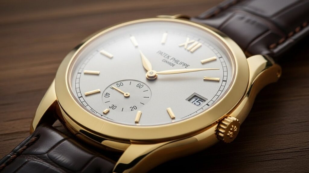 鋭いエッジとフラットベゼルが特徴的な、パテック フィリップ カラトラバ 5196J。