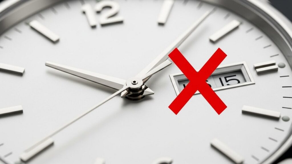 時計の針が午後8時から午前3時の間を指しているイメージ図と、カレンダー調整の禁止を示す赤いバツ印のアイコン。誤操作による故障リスクを視覚的に警告