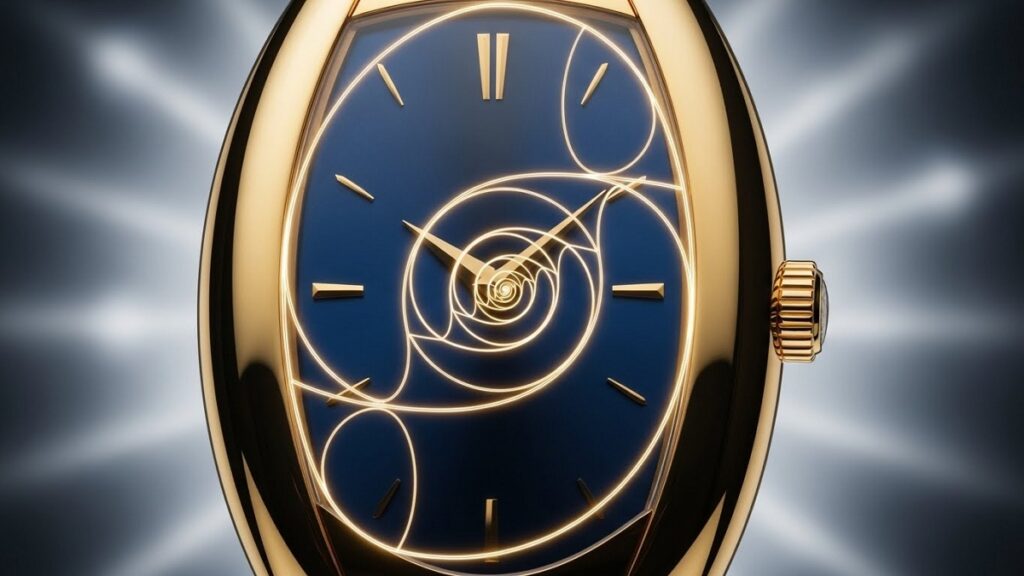 黄金比の幾何学的な螺旋と完璧に調和するゴールデン エリプスの楕円形ケースの意匠