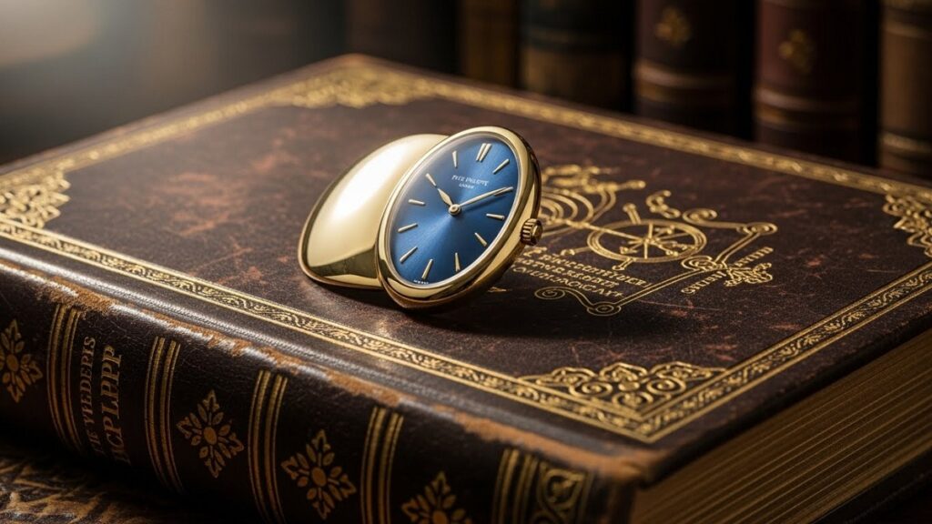 知性と普遍的な価値を象徴する、書斎に置かれたパテック フィリップ ゴールデン エリプス