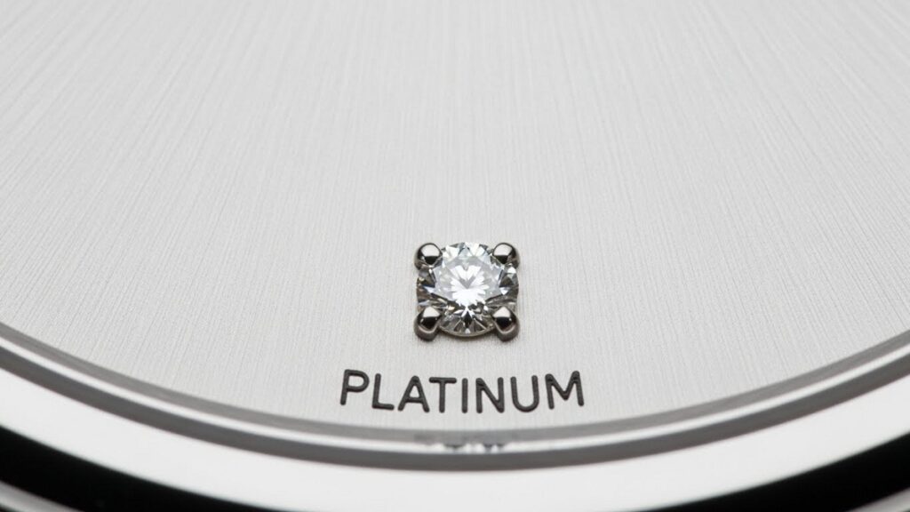 プラチナモデルの証である、ケース6時位置に埋め込まれた小さなダイヤモンド。