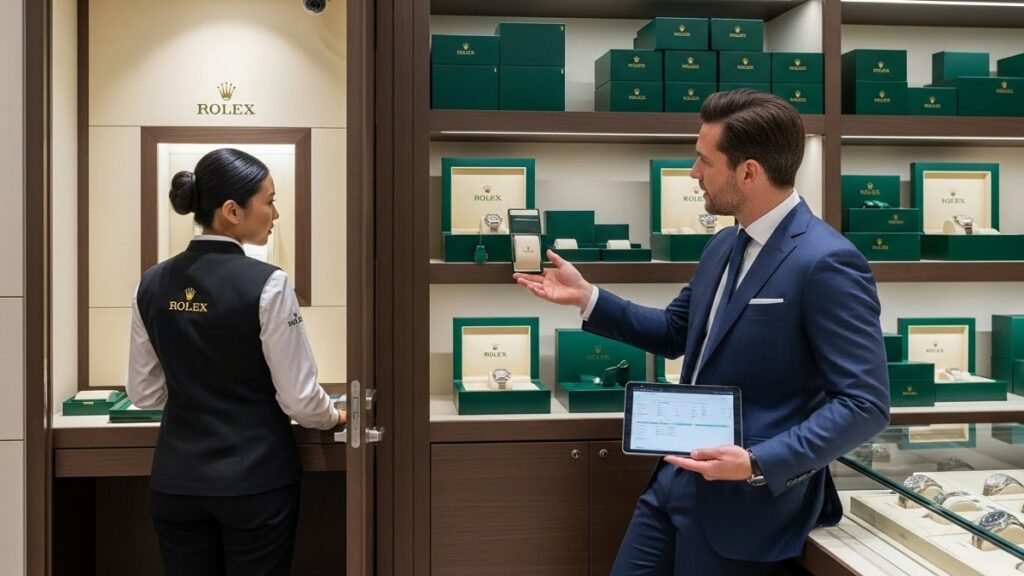 商品の在庫がないことを顧客に丁重に謝罪する日本人店員