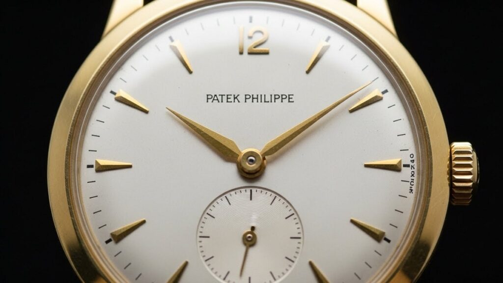 パテックフィリップのアンティークウォッチRef.96、通称「クンロク」。シンプルで美しいカラトラバデザインの文字盤とケースのクローズアップ写真