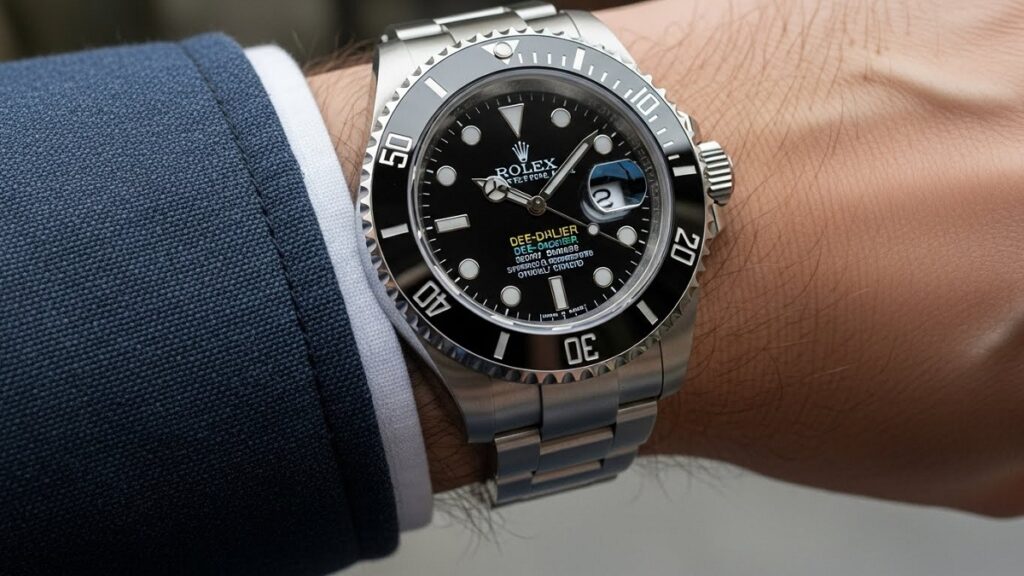 高級な装いにロレックス・ディープシーを合わせた日本人男性のポートレート