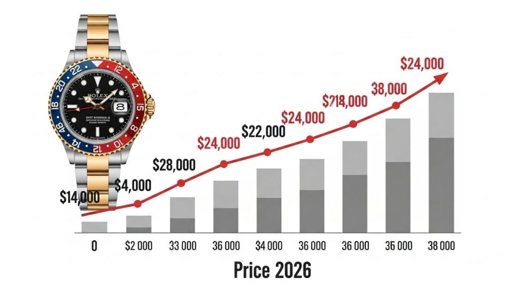 ロレックスGMTマスターIIペプシの定価推移を示すグラフのイメージ画像