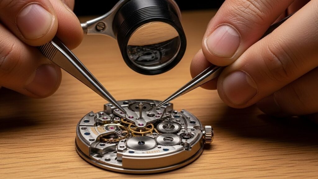 精密な高級腕時計のメンテナンスを丁寧に行う