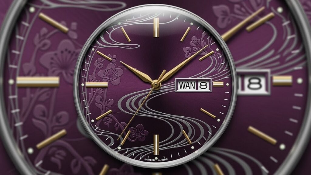 日本の伝統色である梅紫を取り入れた芸術的な時計の文字盤デザイン
