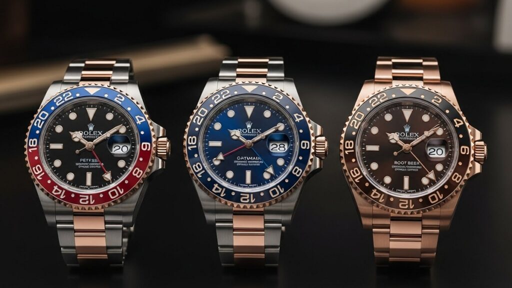 高級感のある木製のウォッチケースに収められたロレックス GMTマスター ペプシ