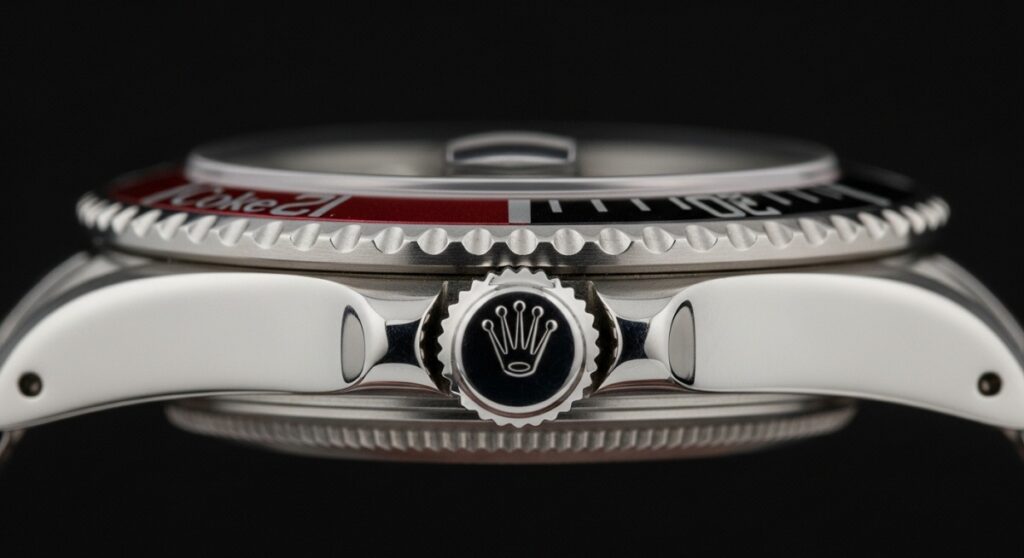 ロレックス16760「ファットレディ」特有の分厚いサイドケースの断面ディテール