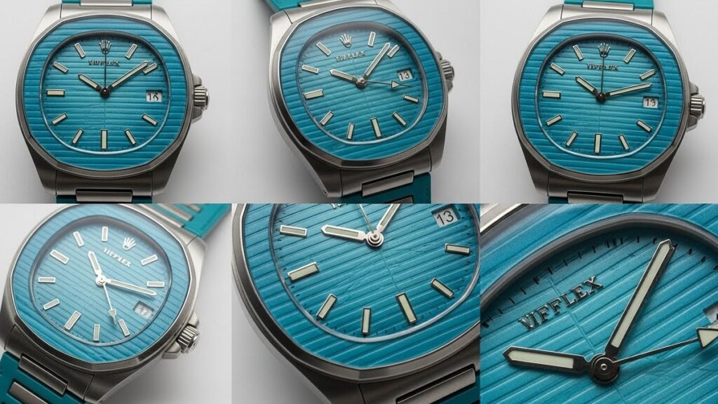 ティファニーブルーのノーチラス文字盤を様々な角度から捉えた写真