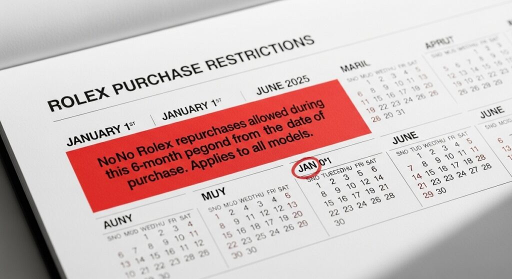 2025年から全モデルが対象となったロレックスの新しい購入制限規定を示すカレンダーのイメージ