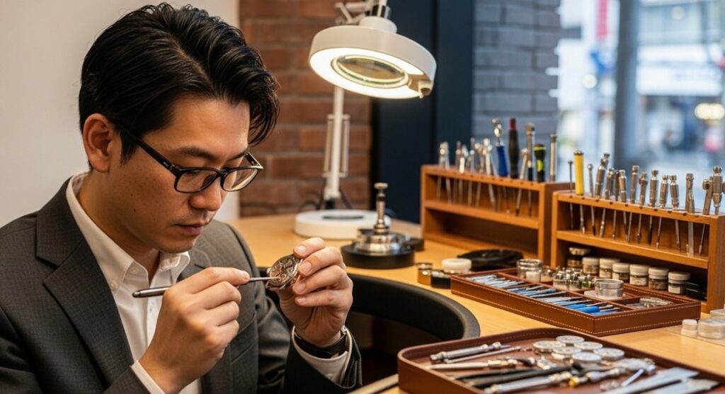 真贋を見極めるための文字盤や研磨による痩せの確認
